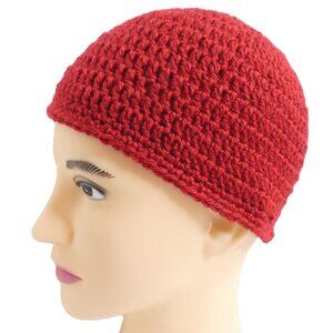 Valentine Red Skull Cap Beanie OS Handmade Crochet Hand Knit Warm Hat Unisex NWT